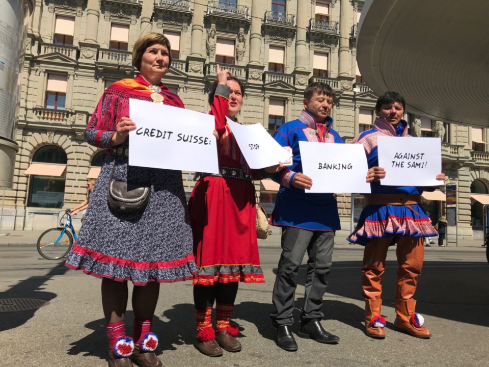 Summer 2019: A Sami delegation from Norway demonstrates in front of Credit Suisse.