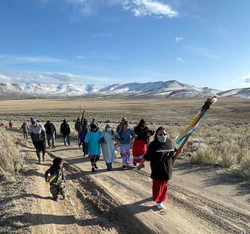 Indigenous communities raise awareness about the impact of the proposed lithium mine at Peehee Mu'huh on their sacred burial site, water resources, and wildlife. Photo: Chanda Callao/@Peopleofredmountain